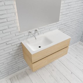 Zaro Valencia Solid Surface badmeubel 100cm licht eiken zonder kraangat spoelbak links met 2 lades