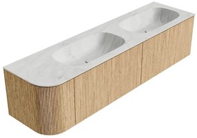 Mondiaz Kurve-dlux 175cm badmeubel ronding links oak met 2 lades en 1 deur en wastafel stor small dubbel/rechts zonder kraangat opalo
