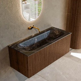 Mondiaz Kurve-dlux 110cm badmeubel walnut met 1 lade en wastafel big medium midden zonder kraangat lava