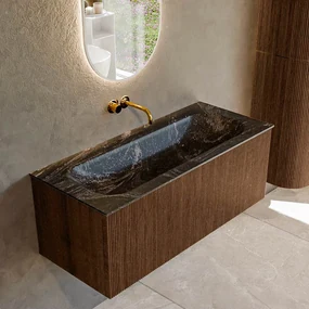 Mondiaz Kurve-dlux 110cm badmeubel walnut met 1 lade en wastafel big medium midden zonder kraangat lava