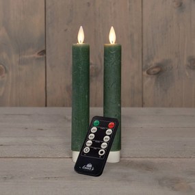 Anna's Collection - Led dinerkaars - groen - H 18cm - set van 2 stuks - met afstandsbediening