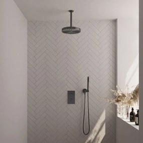 Brauer Stripe inbouw regendouche met 25cm hoofddouche, plafondarm en staafhanddouche set 15 gunmetal geborsteld PVD