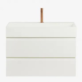 Ona Zwevend Badkamermeubelset Van Hout En Essenfineer Met Geïntegreerde Wastafel Wit & Spiegelloze & Rosé Goud ↑20 Cm - Sklum