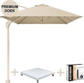 Challenger T1 premium parasol 400x300 cm sandstone champagne met zandkleur 120 KG voet en hoes