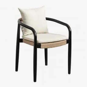 Set Van 2 Eetkamerstoelen Met Armleuningen Van Acaciahout En Gevlochten Papier Giulia Gewoon Zwart - Sklum