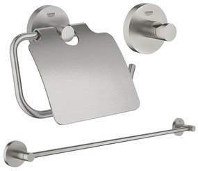 GROHE Essentials accessoireset 3-delig met handdoekhouder, handdoekhaak en toiletrolhouder met klep super steel sw97637/sw97640/sw97647/