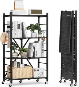 VEVOR 4-laags opvouwbare planken met wielen, 33 x 66 x 117 cm, opvouwbare, robuuste plankenkast, vrijstaande plankenkast, huishoudelijke plankenkast, keukenplankenkast, metalen plankenkast voor garage, keuken, kelder, zwart