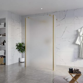 Fortifura Galeria Vrijstaande Inloopdouche - 120x200cm - Glas mat - antikalk - 8mm veiligheidsglas - 2 zijwanden 30cm - wandsteunen en hoekprofielen - Geborsteld Messing PVD (Goud) SW927770 2x/SW797928/SW797931 2x/SW798731 2x