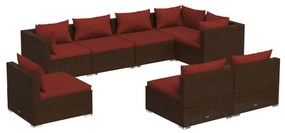 vidaXL 8-delige Loungeset met kussens poly rattan bruin