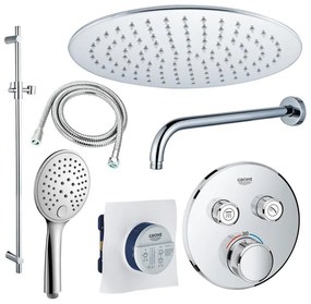 Grohe - Adema Rise Regendoucheset - Inbouw - 2 functies - met Adema Rise hoofddouche 30cm - ronde handdouche - wandarm - glijstang 90 cm - Grohe Grohtherm inbouwthermostaat - chroom sw105953 SW104917  SW696252 SW496814 SW767373 SW76