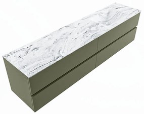 Mondiaz Vica DLux badmeubel 200cm army 4 lades met wastafel glace rechts zonder kraangat