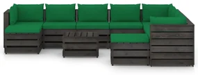 vidaXL 11-delige Loungeset met kussens grijs geïmpregneerd hout