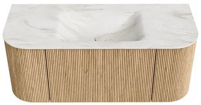 Mondiaz Kurve-dlux 110cm badmeubel ronding links/rechts oak met 1 lade en 2 deuren en wastafel cloud midden 1 kraangat ostra