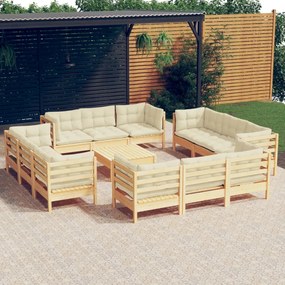 vidaXL 13-delige Loungeset met crèmekleurige kussens grenenhout