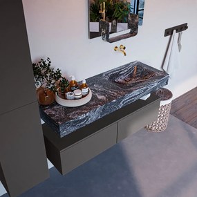 Mondiaz Alan DLux badmeubel 130cm dark grey 2 lades met wastafel lava rechts zonder kraangat