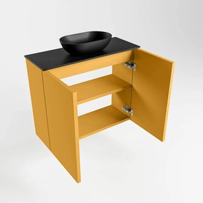 Mondiaz Fowy toiletmeubel 60cm ocher met zwarte waskom midden zonder kraangat