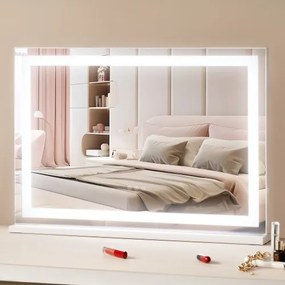 VEVOR Hollywood make-upspiegel, cosmetische spiegel met 3 kleurverlichtingsstanden, LED-make-upspiegel, 5x vergroting, USB-poort, slimme aanraakbediening, wandmontage op bureau, 797x547mm