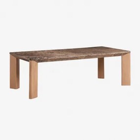 Rechthoekige Eettafel 240x110 Cm Van Mangohout En Marmer Garsea Bruin Emperador Marmer - Mangohout - Sklum