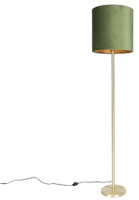 Stoffen Botanische vloerlamp messing met groene kap 40 cm - Simplo Modern E27 cilinder / rond Binnenverlichting Lamp