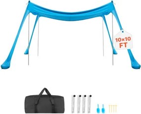 VEVOR strandtent met zonbescherming (UPF 50+) 3 x 3 x 2 m, strandtent met 4 zandzakken, stabilisatiepalen en zandschepjes, draagbare zonnescherm voor gezinsuitjes, kamperen, vissen, blauw