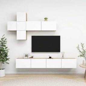 vidaXL 7-delige Tv-meubelset spaanplaat wit en sonoma eikenkleurig
