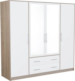 Kledingkast Cavmero 101, Wit, Sonoma eik, 190x200x56cm, 165 kg, Kledingkast deuren: Met scharnieren, Aantal planken: 5, Aantal planken: 5