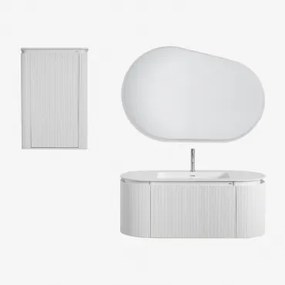 Carsone Houten Badkamermeubelset Met Geïntegreerde Wastafel Wit & Wit & Ovaal Led En Anticondens 120x80 Cm Meunier & Geborsteld Grijs - Sklum