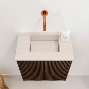 Mondiaz Joya DLux 40cm toiletmeubel walnut met wastafel faye midden zonder kraangat meli