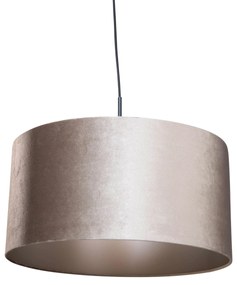 Hanglamp zwart met velours kap taupe 50cm - Combi 1