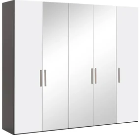 Goossens Kledingkast Easy Storage Ddk, Kledingkast 253 cm breed, 220 cm hoog, 2x draaideur en 3x spiegel draaideur midden