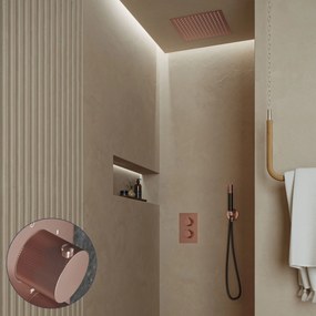 Saniclear Cube Stripes Pro inbouw regendouche met inbouw douchekop 30x30cm en staafhanddouche geborsteld koper