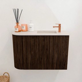 Mondiaz Joya DLux 60cm toiletmeubel ronding links walnut met wastafel faye rechts 1 kraangat meli