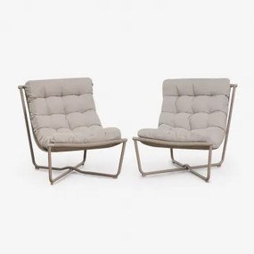 Set Van 2 Tuinstoelen Van Staal Zaylon Mokka Bruine Stof - Sklum