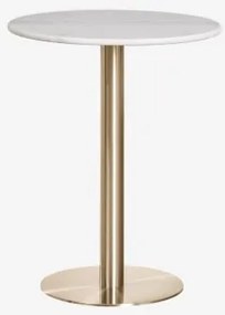 Ronde Bartafel Van Natuurlijk Steen Xiren Ø60 Cm & Guangxi Wit Marmer - Geborsteld Goud - Sklum