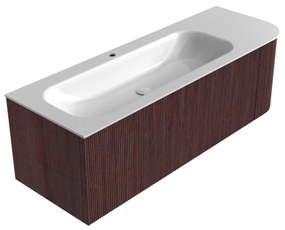 Mondiaz Kurve 135cm badmeubel ronding rechts ruby met 1 lade en deur en wastafel big medium kraangat links
