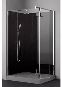 Nemo Stock Vidrio complete inloopdouche - 120x90x195cm - met zijwand 37cm - met garnituur - achterwand zwart - douchebak grijs - chroom RNAA12090H2-H