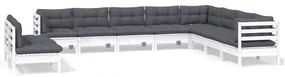 vidaXL 10-delige Loungeset met kussens massief grenenhout wit