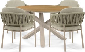 Tuinset Ronde Tuintafel 4 personen Rope Zand/Beige 4 Seasons Outdoor Calma/Ancona