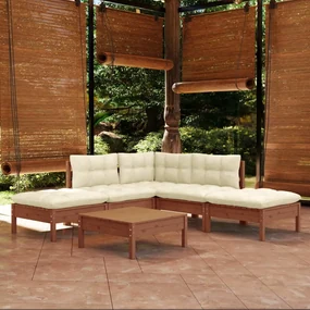 vidaXL 6-delige Loungeset met kussens grenenhout honingbruin