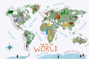 Ilustratie Illustrated World Map with Continents, Carla Daly