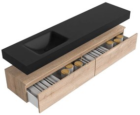 Zaro Alan badmeubel 190cm washed oak 2 lades met vrijhangende wastafel cloud links zonder kraangat urban