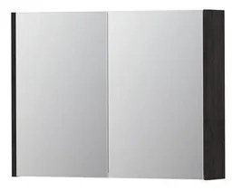 INK SPK1 Spiegelkast - 80x14x60cm - 2 deuren - dubbelzijdige Spiegel - schakelaar en stopcontact - MFC Houtskool eiken 1110565
