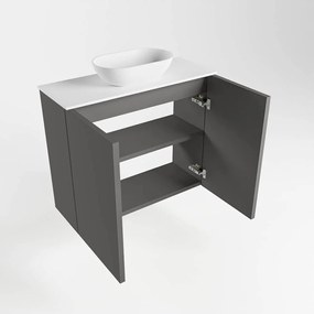 Mondiaz Fowy toiletmeubel 60cm dark grey met witte waskom midden en kraangat