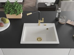 Mexen Oscar granieten gootsteen 1-komers 580 x 490 mm, wit, gouden sifon - 6519581000-20-G
