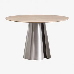 Ronde Eettafel Ø120 Cm Van Roestvrij Staal Baelor Travertine - Sklum