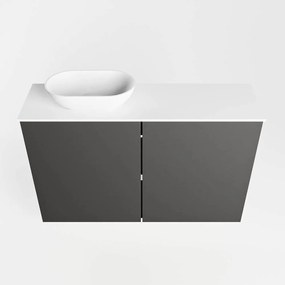 Mondiaz Fowy toiletmeubel 80cm dark grey met witte waskom links zonder kraangat