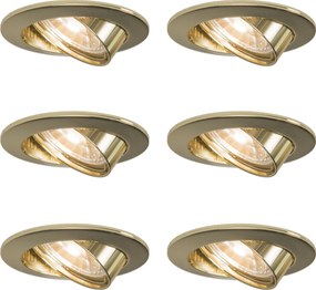 Set van 6 ronde inbouwspots kantelbaar goud - Edu