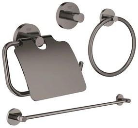 GROHE Essentials accessoireset 4-delig met handdoekring, handdoekhouder, handdoekhaak en toiletrolhouder met klep hard graphite sw98944/sw98976/sw99000/sw99017/