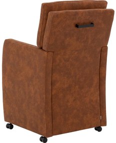 Goossens Eetkamerstoel Leen cognac microvezel met armleuning en met wielen, stijlvol landelijk