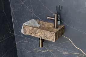 Saniclear Dark Emperador fonteinset met rechte kraan in verouderd messing
